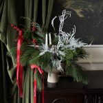 New Year’s composition in a beige flowerpot